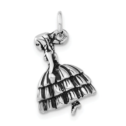 Sterling Silver 3-D Antiqued Girl In Dress Charm