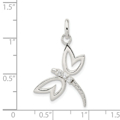 Sterling Silver With Cz Dragonfly Pendant
