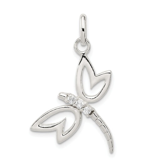 Sterling Silver With Cz Dragonfly Pendant