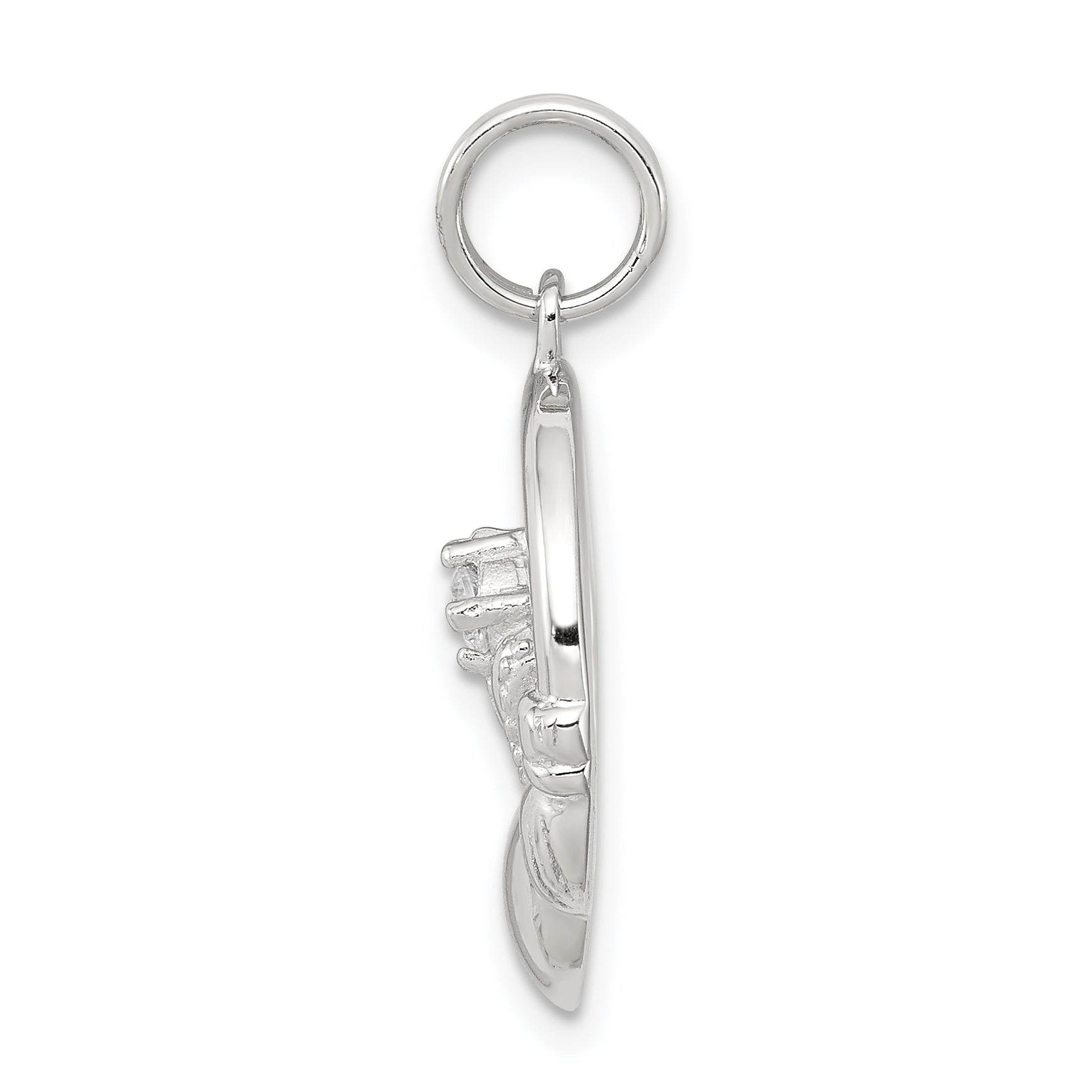 Sterling Silver Rhodium-Plated Cz Irish Claddagh Pendant