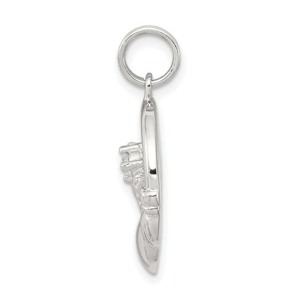 Sterling Silver Rhodium-Plated Cz Irish Claddagh Pendant