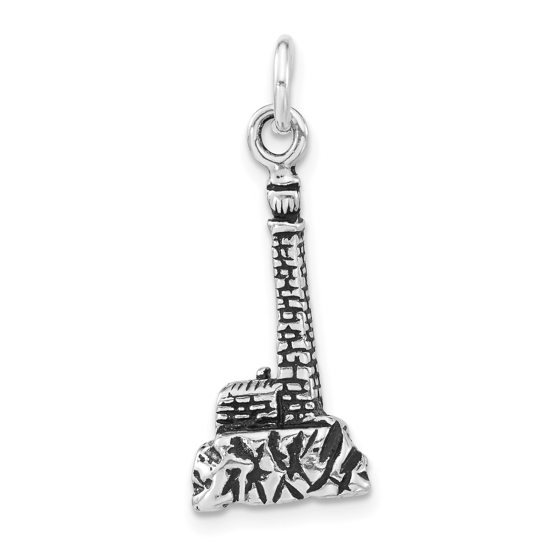 Sterling Silver 3-D Polished & Antiqued Lighthouse Charm