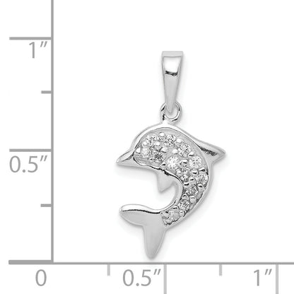 Sterling Silver With Cz Dolphin Pendant