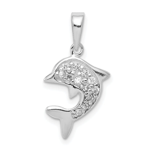 Sterling Silver With Cz Dolphin Pendant