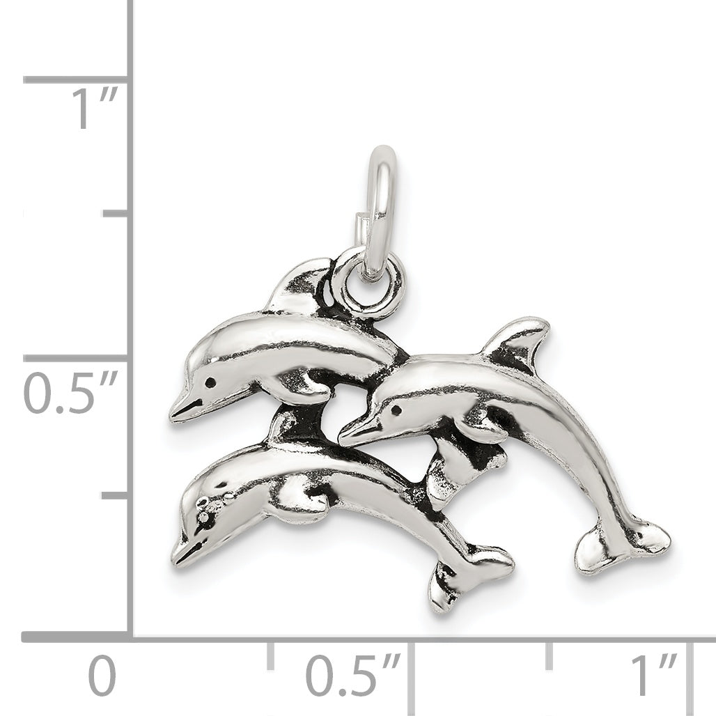 Sterling Silver Antiqued Dolphin Charm