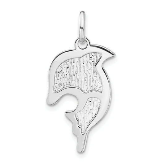 Sterling Silver Polished And Textured Dolphin Pendant