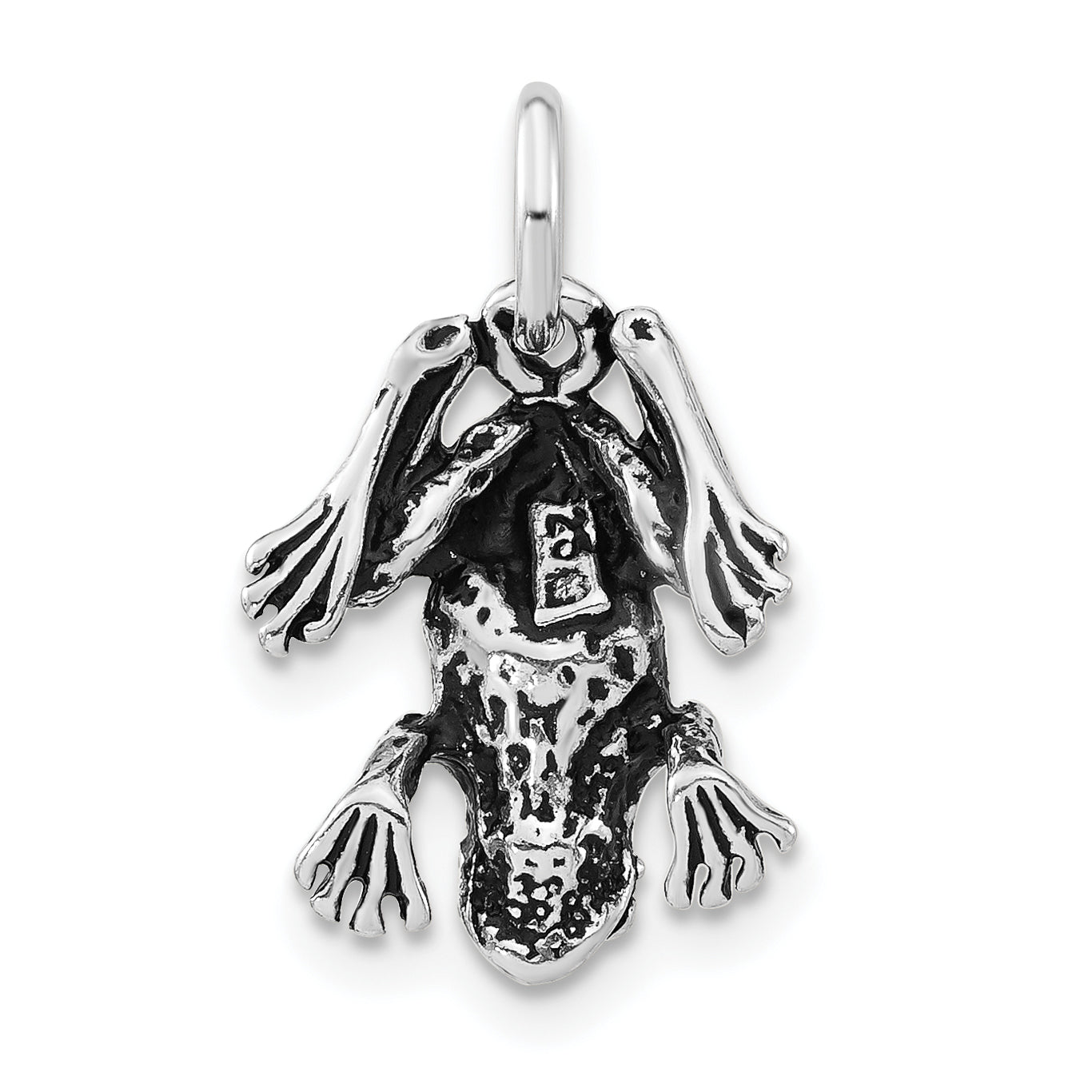 Sterling Silver 3-D Polished & Antiqued Frog Charm
