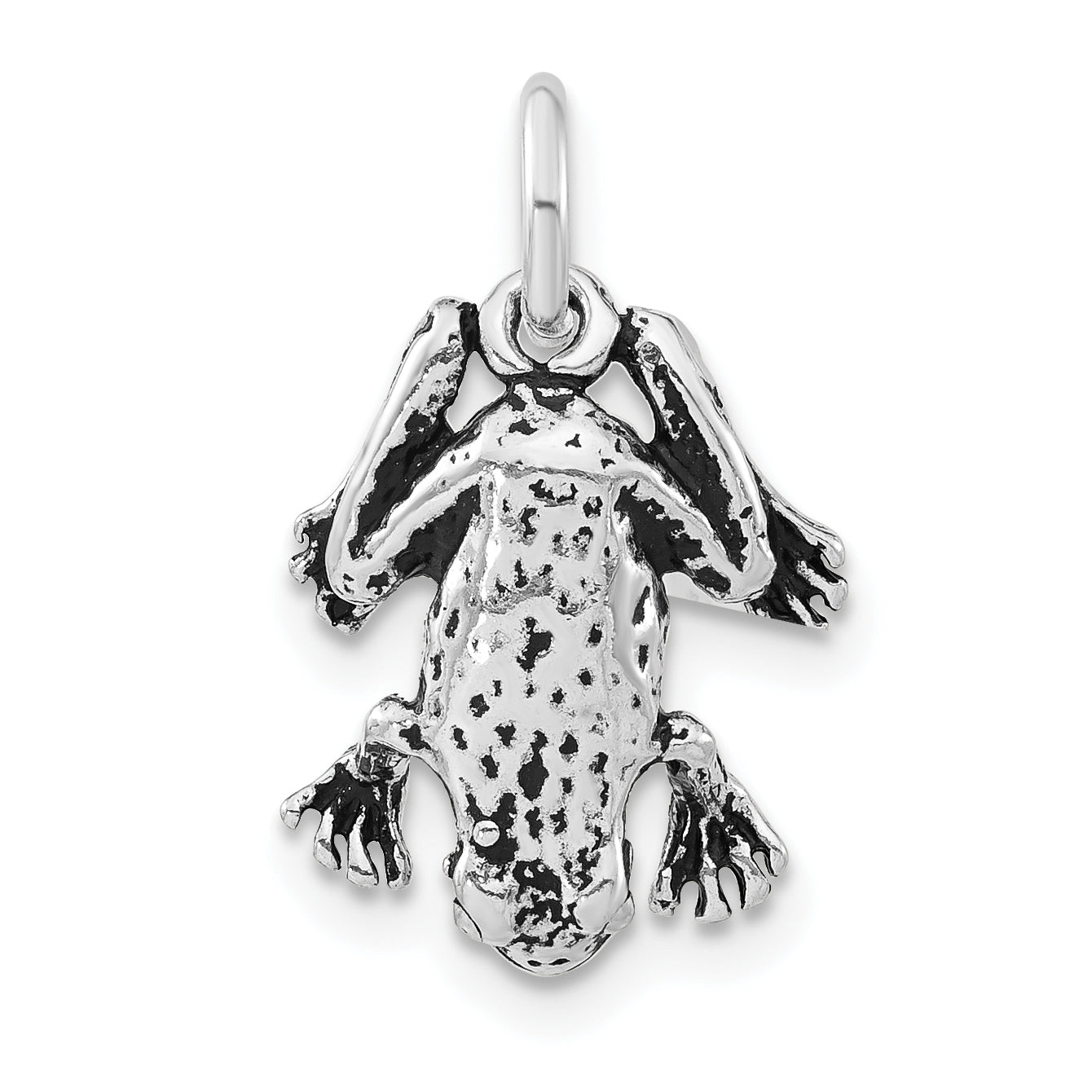 Sterling Silver 3-D Polished & Antiqued Frog Charm