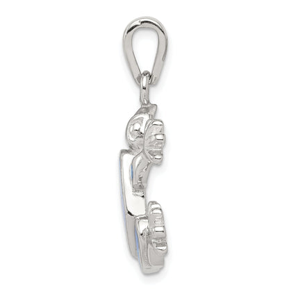 Sterling Silver Rhodium-Plated Blue Inlay Created Opal Frog Pendant