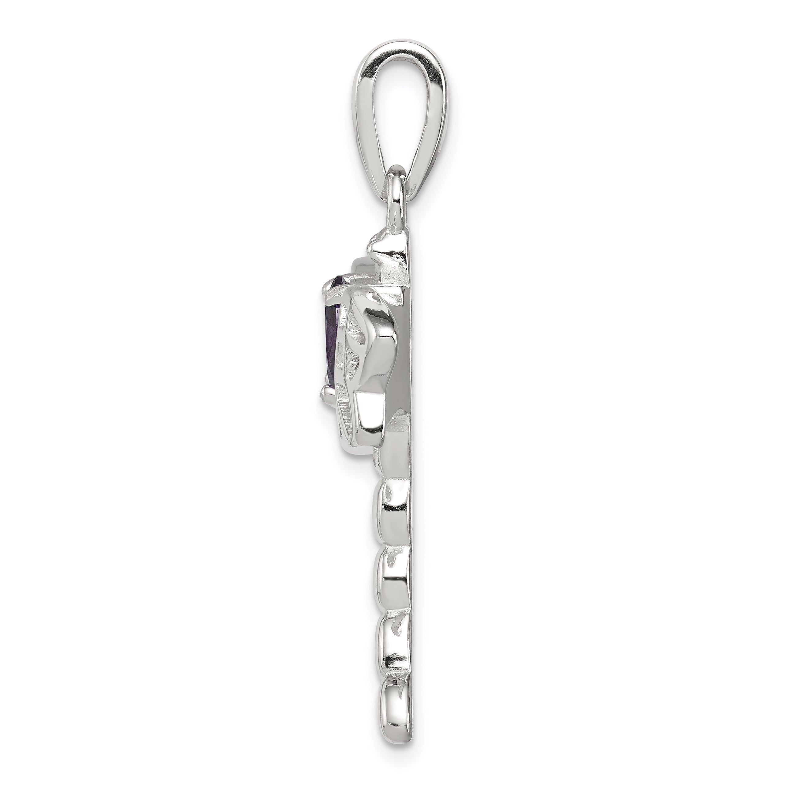 Sterling Silver Rhod Plated Creat. Opal Dragonfly Amethyst Pendant