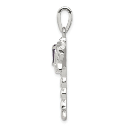 Sterling Silver Rhod Plated Creat. Opal Dragonfly Amethyst Pendant