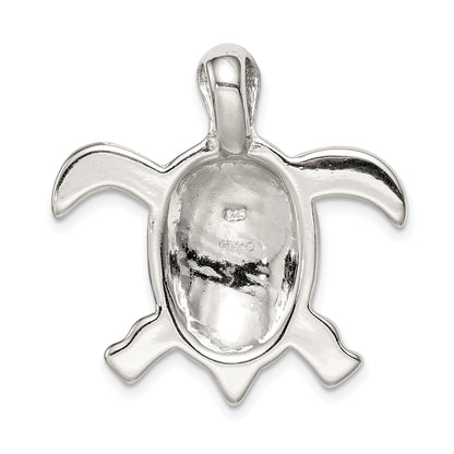 Sterling Silver Rhodium-Plated Blue Inlay Created Opal Turtle Pendant