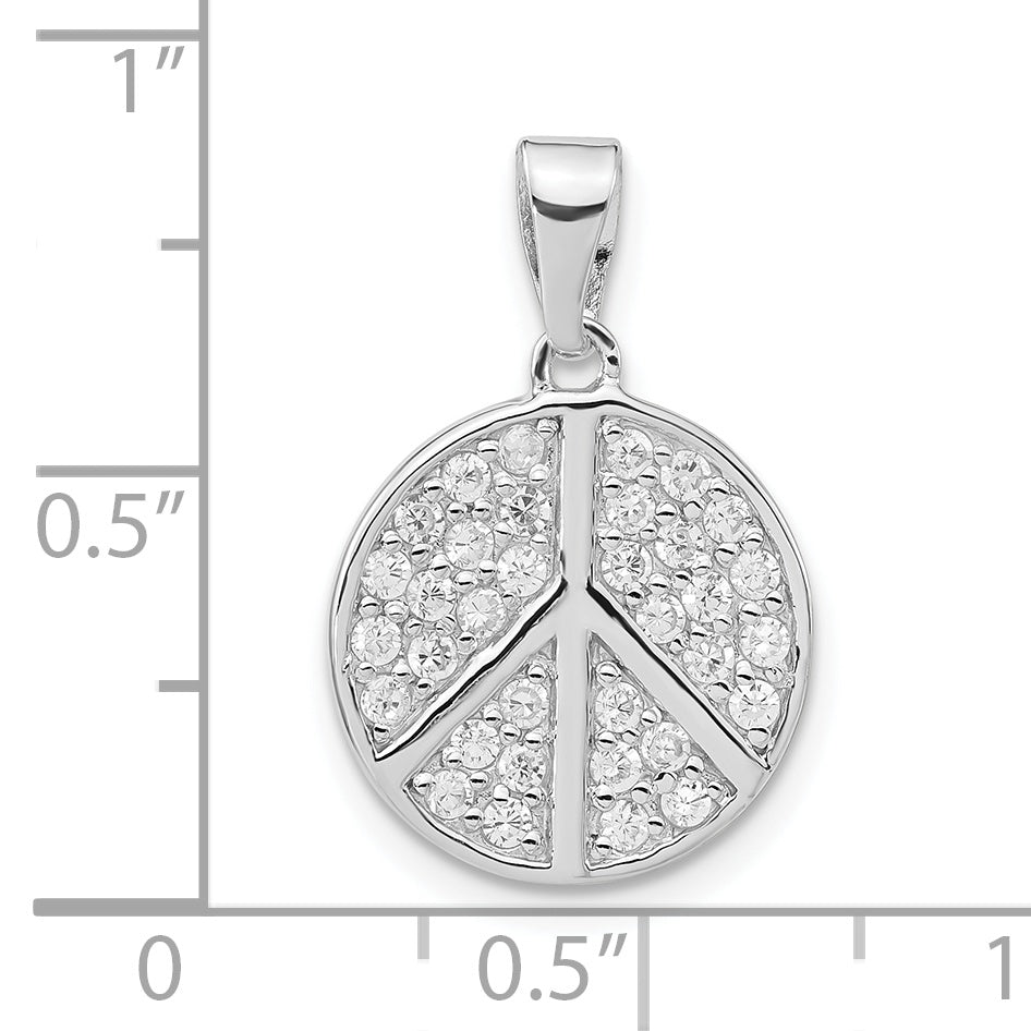 Sterling Silver Rhodium-Plated Cz Peace Pendant