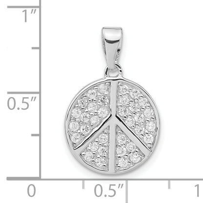 Sterling Silver Rhodium-Plated Cz Peace Pendant