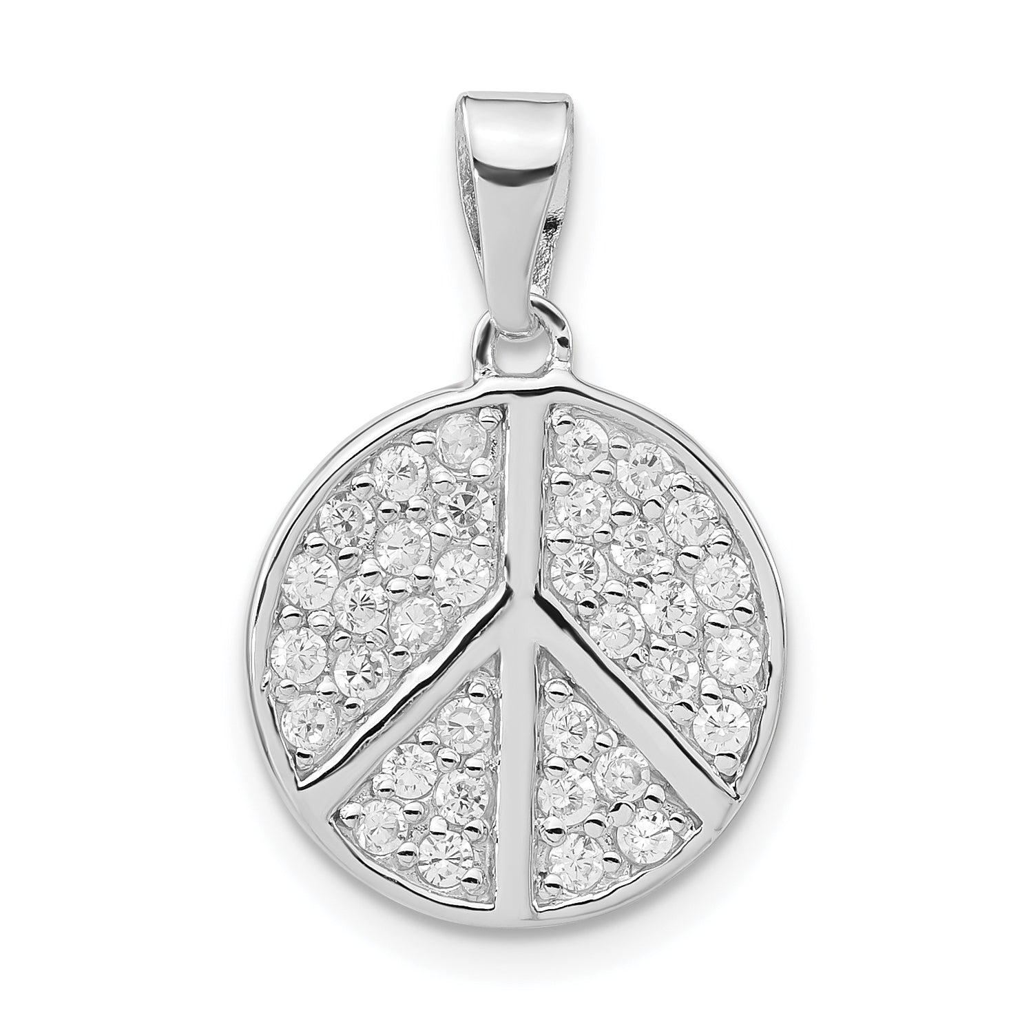 Sterling Silver Rhodium-Plated Cz Peace Pendant