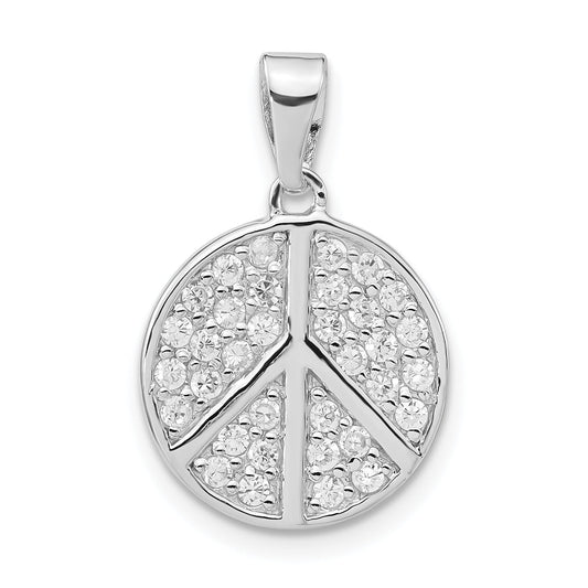 Sterling Silver Rhodium-Plated Cz Peace Pendant
