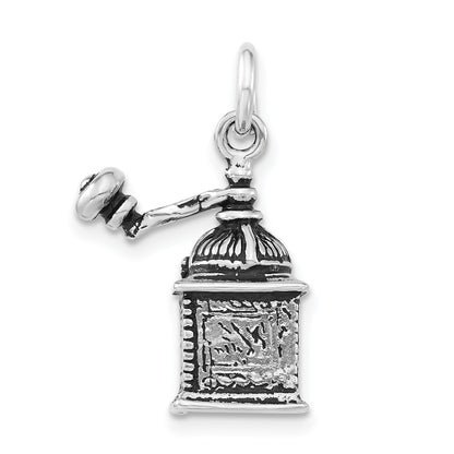 Sterling Silver 3-D Polished & Antiqued Coffee Grinder Charm