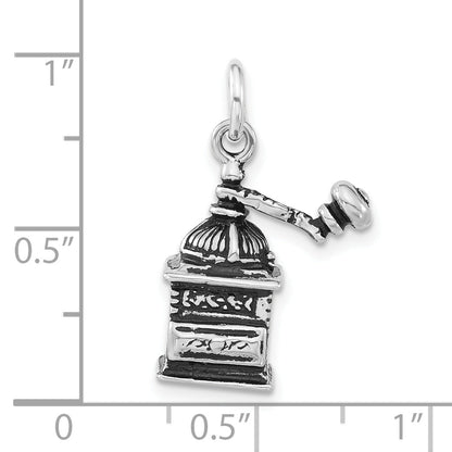 Sterling Silver 3-D Polished & Antiqued Coffee Grinder Charm