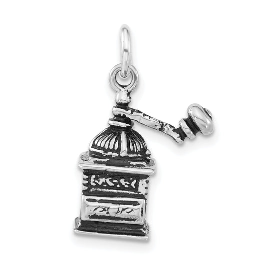 Sterling Silver 3-D Polished & Antiqued Coffee Grinder Charm