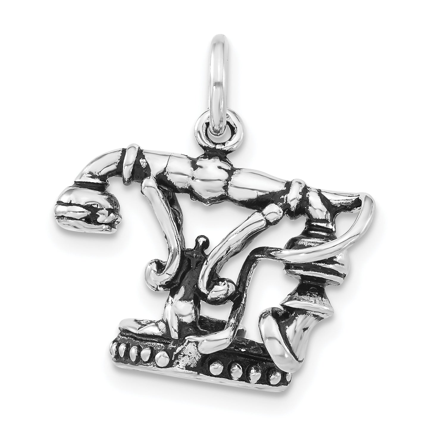 Sterling Silver 3-D Polished & Antiqued Telephone Charm
