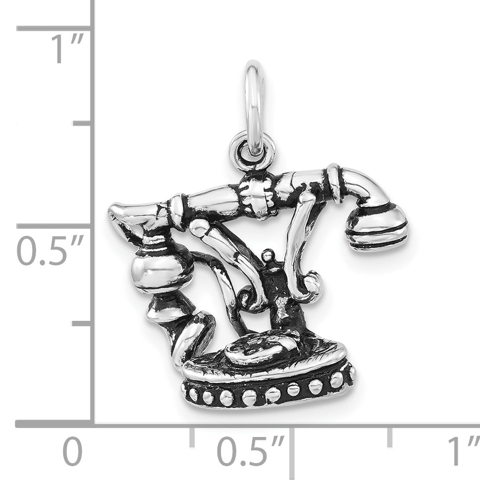 Sterling Silver 3-D Polished & Antiqued Telephone Charm
