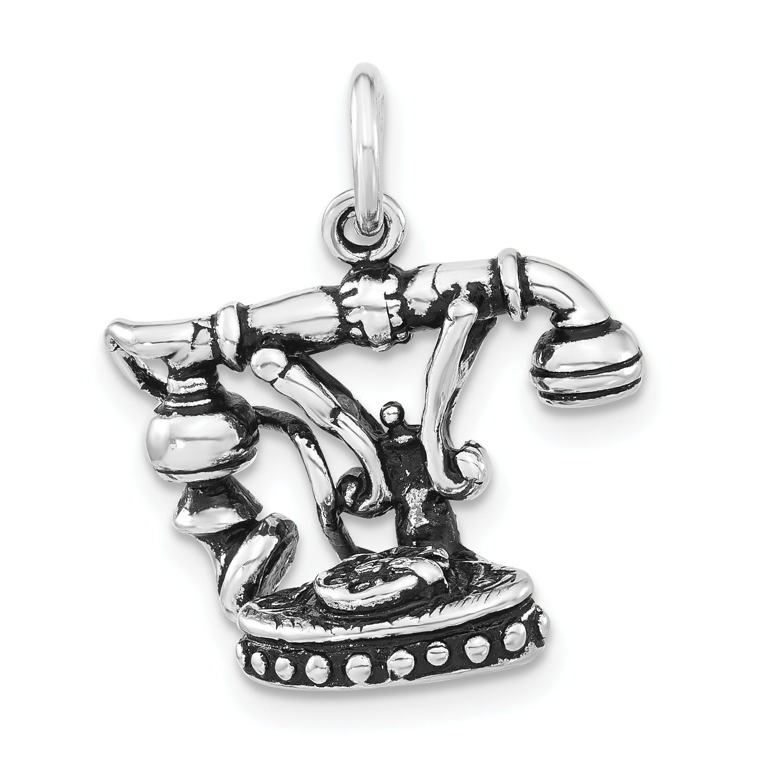 Sterling Silver 3-D Polished & Antiqued Telephone Charm