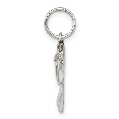 Sterling Silver Rhod-Pltd Black Enamel Graduation Cap/Diploma Charm