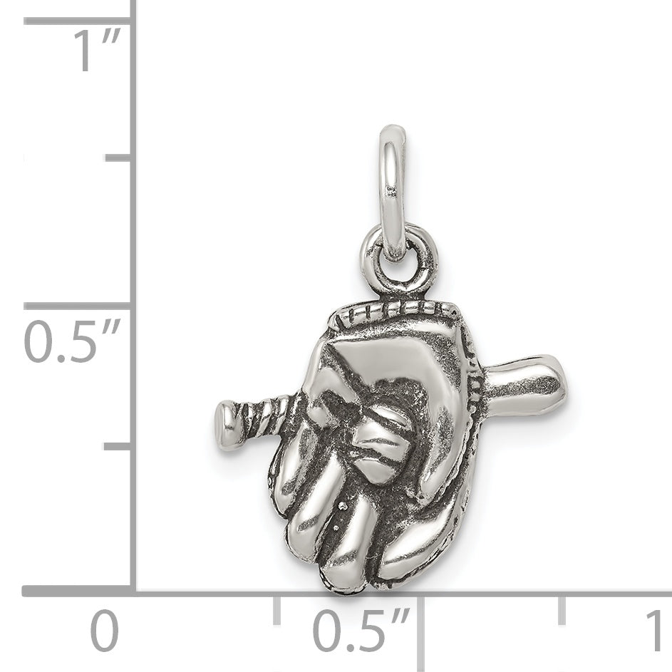 Sterling Silver Antiqued Baseball Glove/Bat Charm
