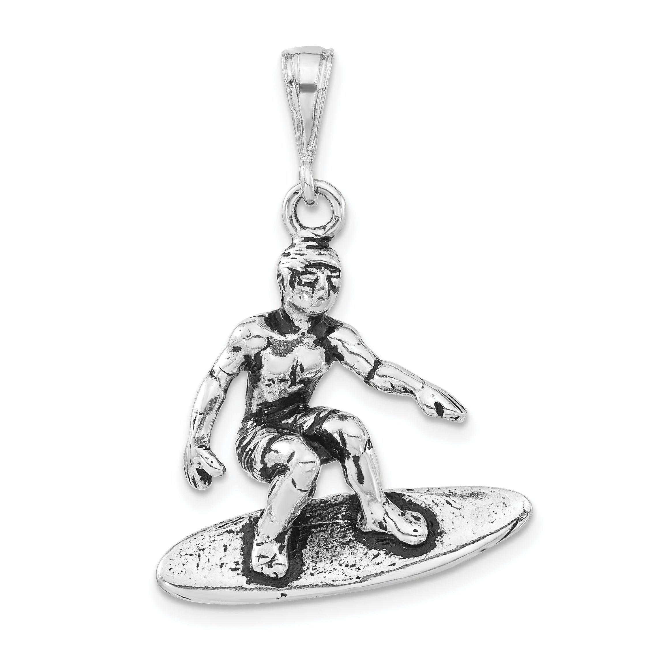Sterling Silver Polished & Antiqued Surfing Charm