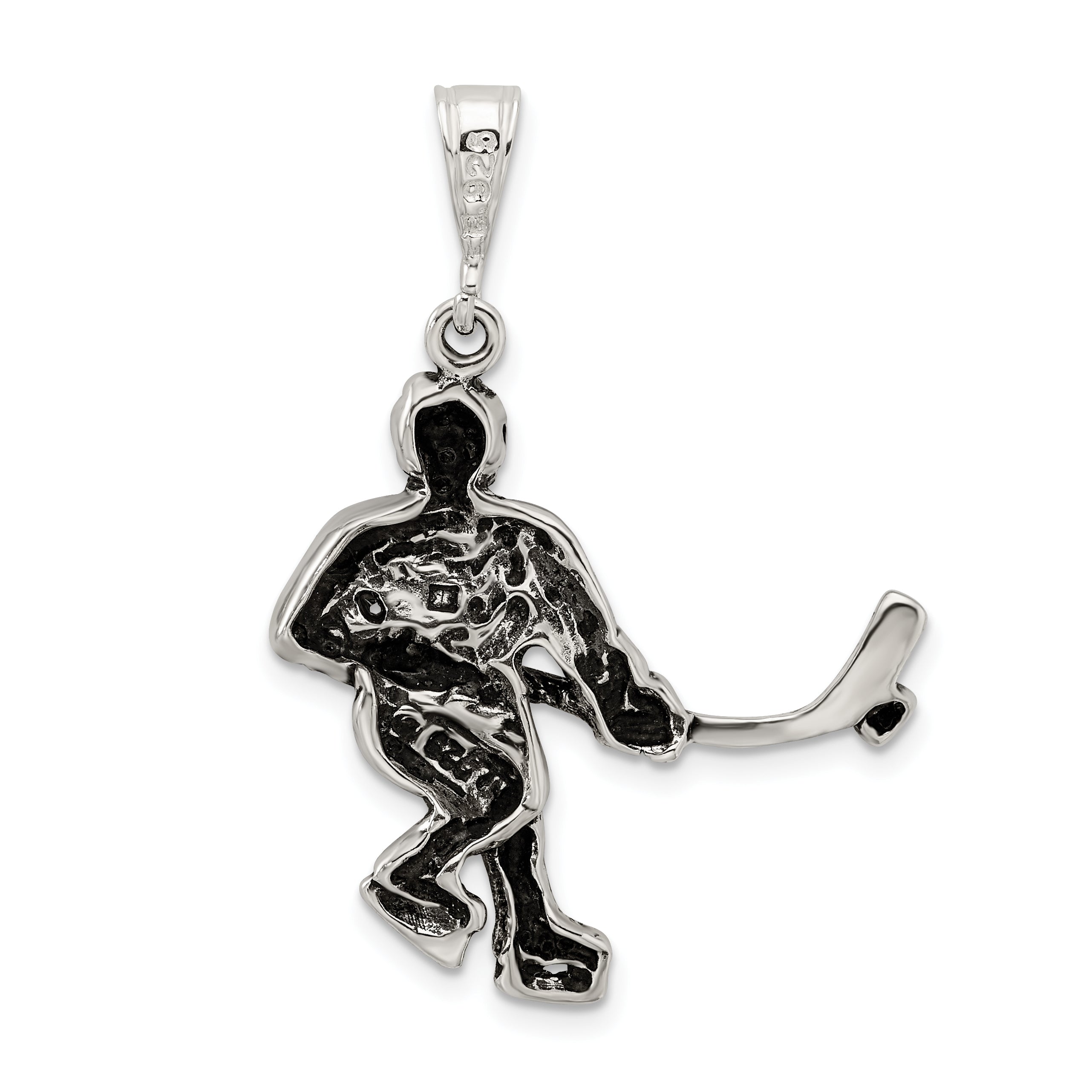 Sterling Silver Antiqued Hockey Player Charm