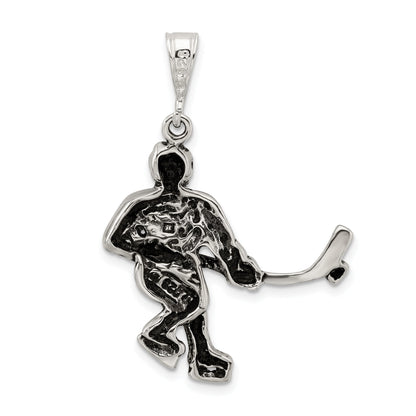 Sterling Silver Antiqued Hockey Player Charm