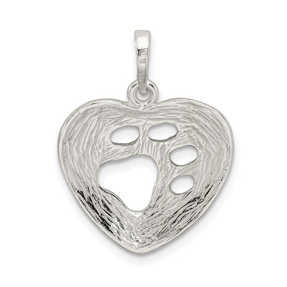 Sterling Silver Polished Heart With Paw Print Pendant