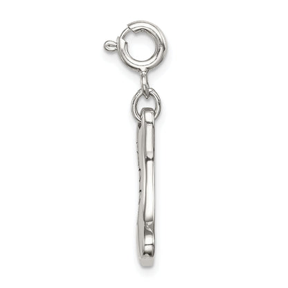 Sterling Silver Rhodium-Plated Cz Dog Bone Top Charm