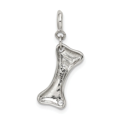 Sterling Silver Rhodium-Plated Cz Dog Bone Top Charm