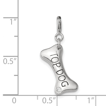 Sterling Silver Rhodium-Plated Cz Dog Bone Top Charm
