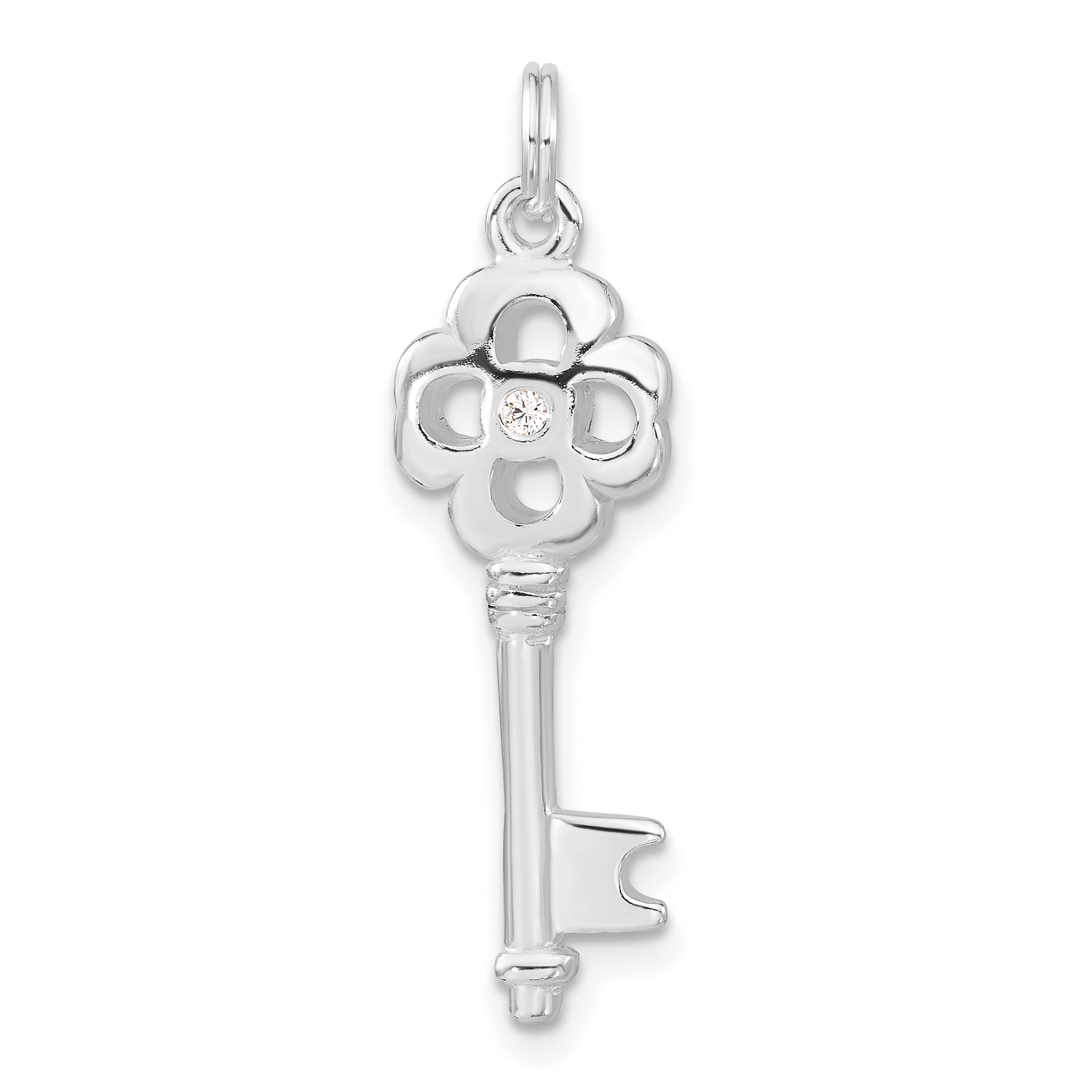 Sterling Silver Cz Key Pendant