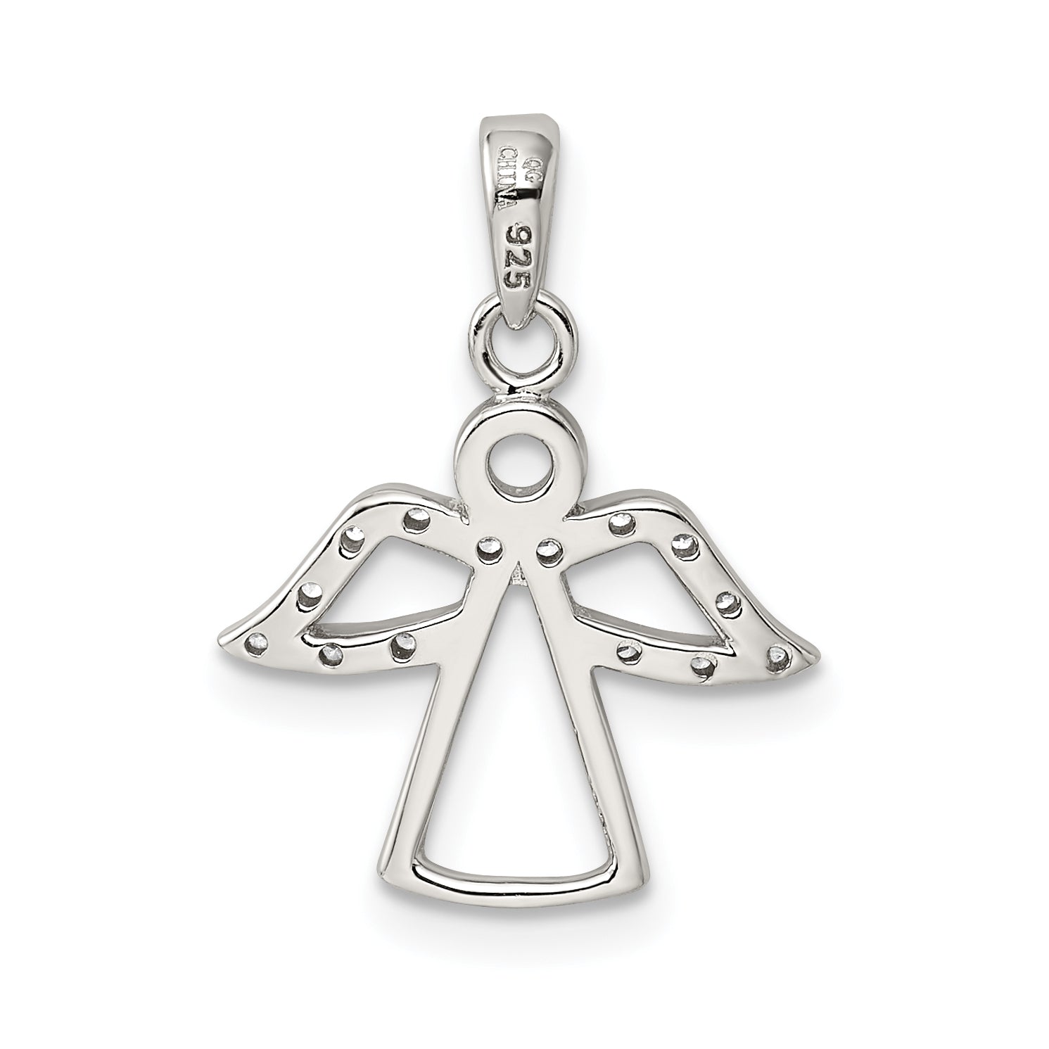Sterling Silver Rhodium-Plated Angel W/ Cz Wings Pendant