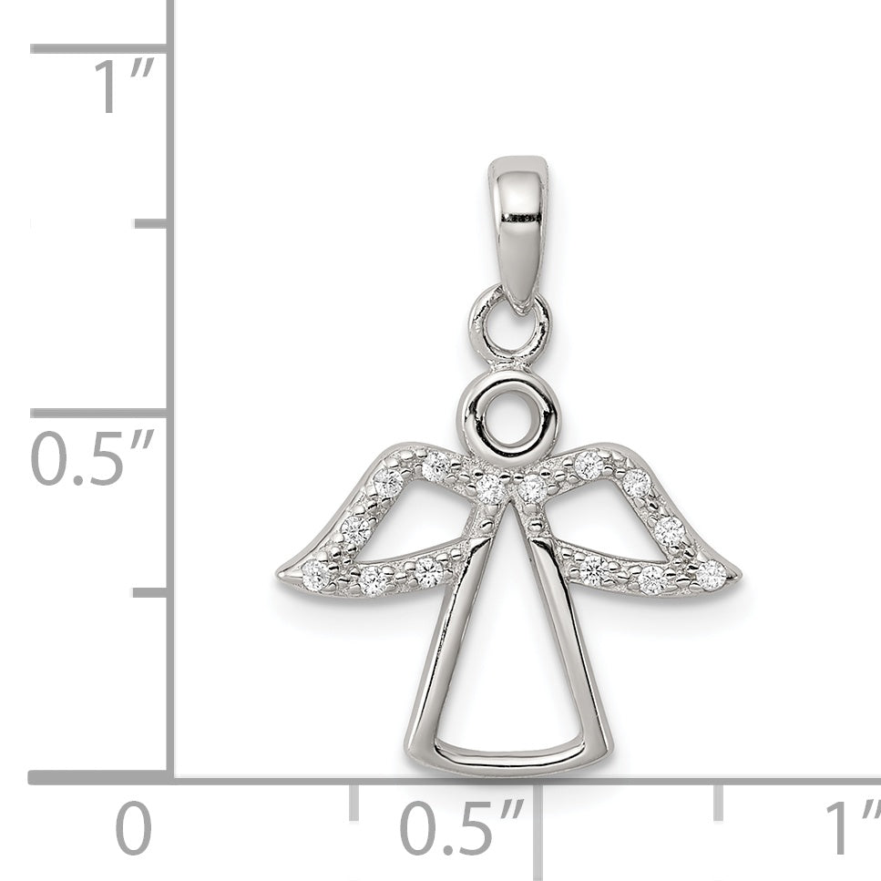 Sterling Silver Rhodium-Plated Angel W/ Cz Wings Pendant
