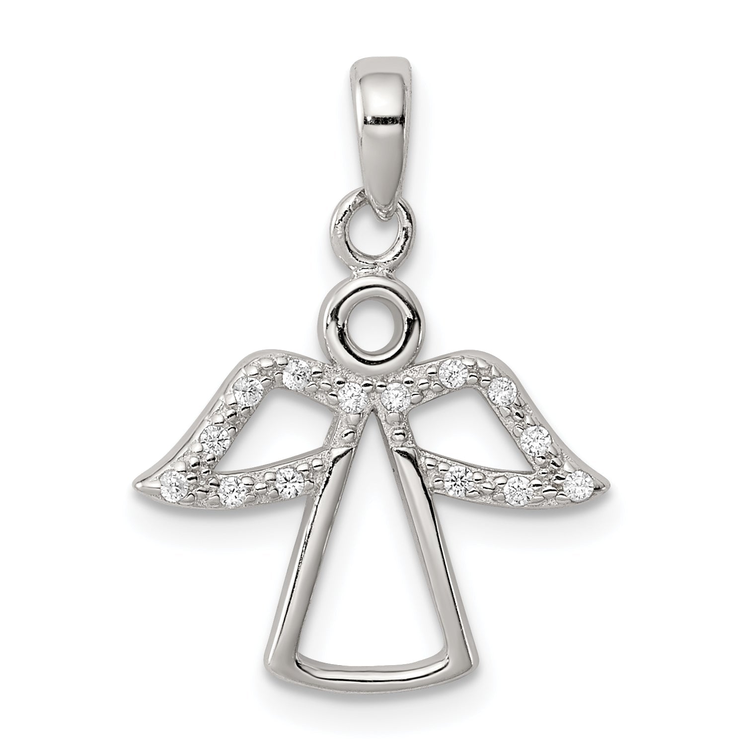 Sterling Silver Rhodium-Plated Angel W/ Cz Wings Pendant