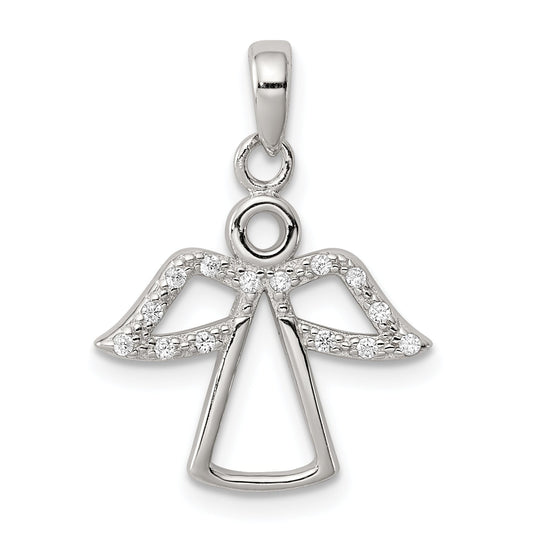 Sterling Silver Rhodium-Plated Angel W/ Cz Wings Pendant