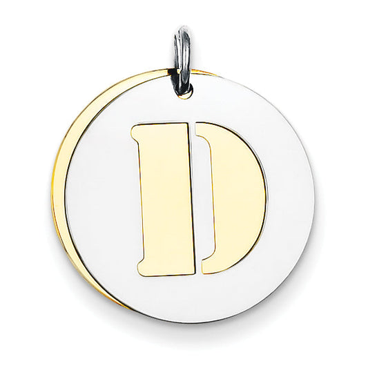 Sterling Silver Gp Initial D Double Plate Round Charm