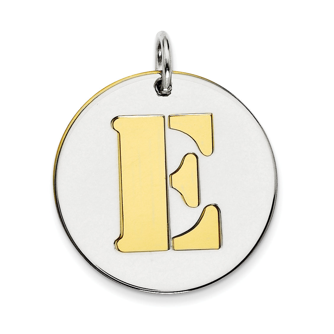 Sterling Silver Gp Initial E Double Plate Round Charm