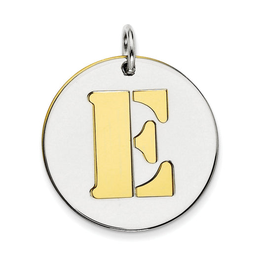 Sterling Silver Gp Initial E Double Plate Round Charm