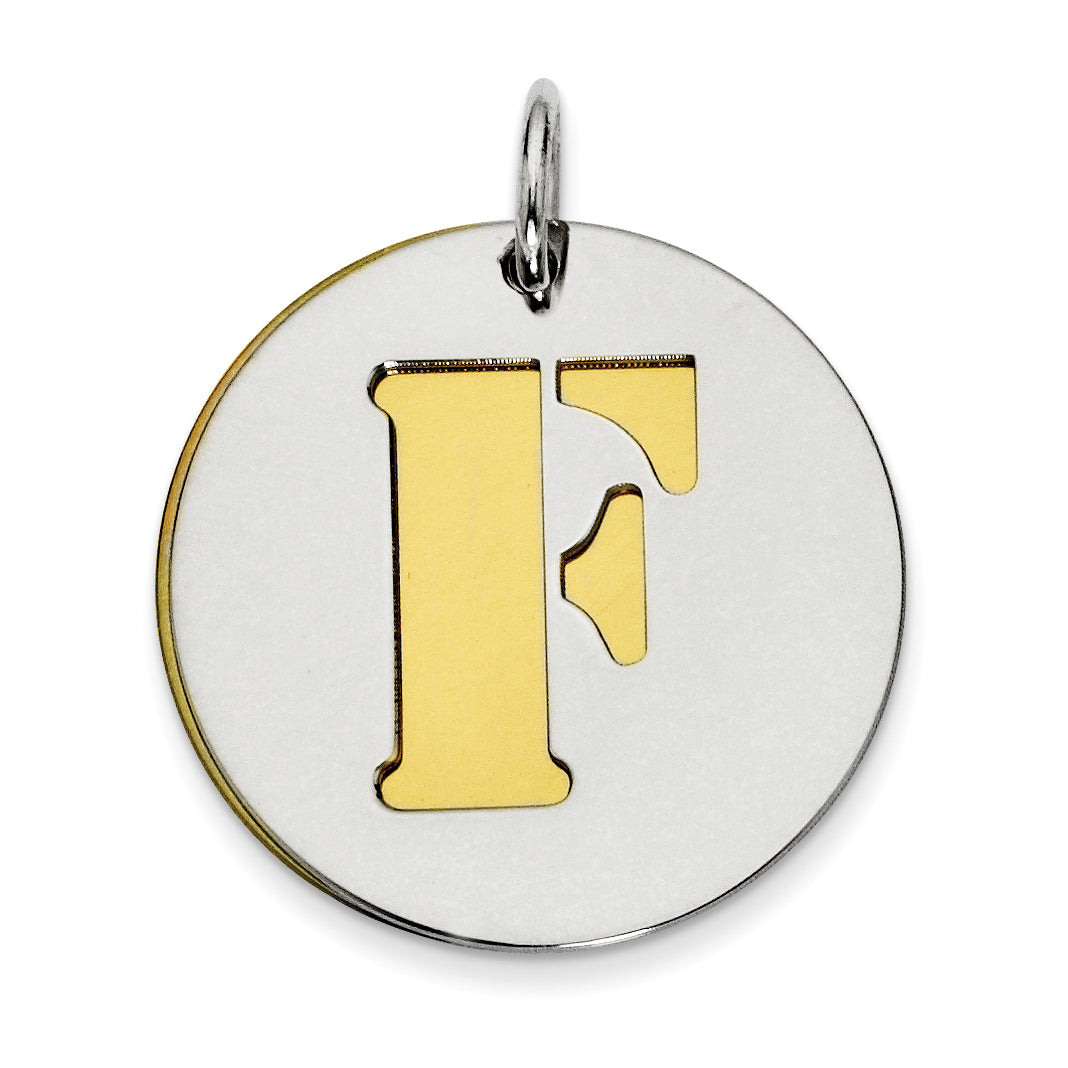 Sterling Silver Gp Initial F Double Plate Round Charm