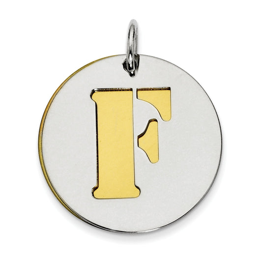 Sterling Silver Gp Initial F Double Plate Round Charm