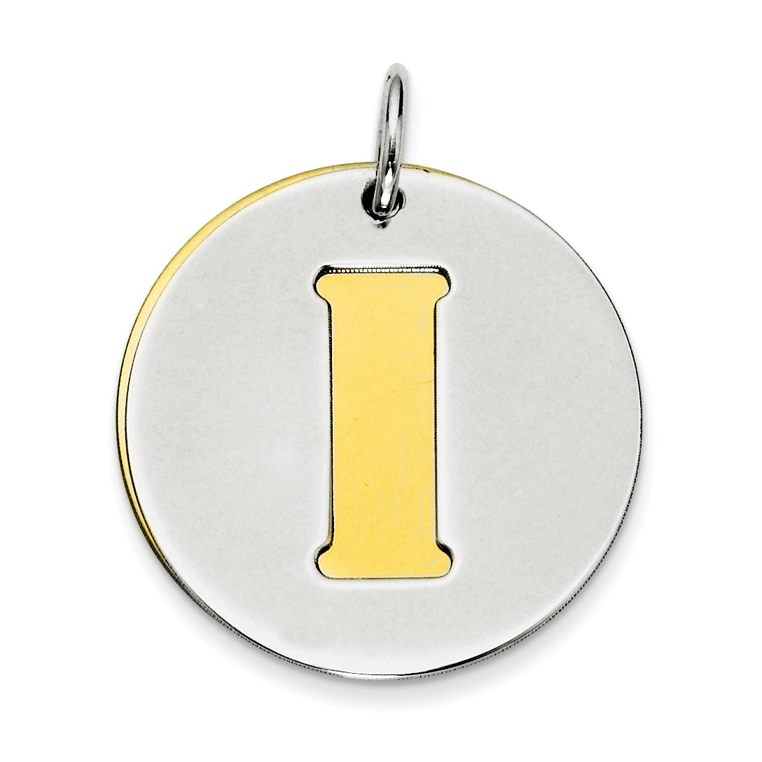 Sterling Silver Gp Initial I Double Plate Round Charm