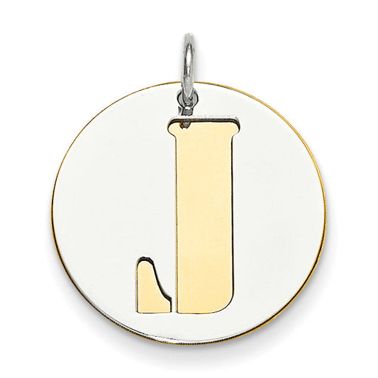 Sterling Silver Gp Initial J Double Plate Round Charm