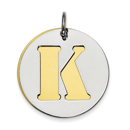 Sterling Silver Gp Initial K Double Plate Round Charm