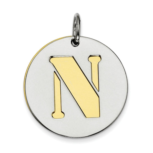 Sterling Silver Gp Initial N Double Plate Round Charm