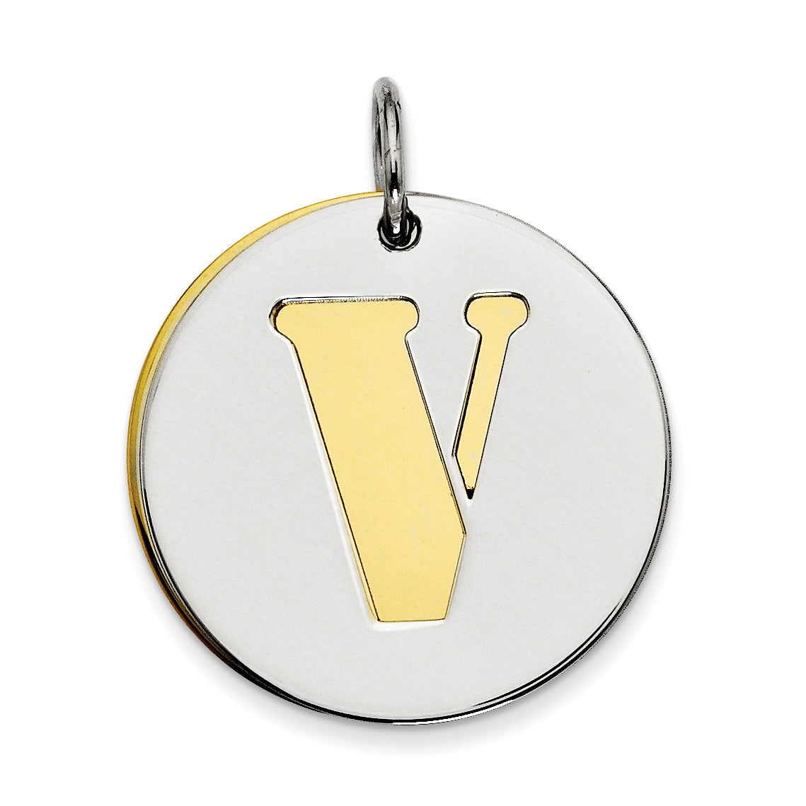 Sterling Silver Gp Initial V Double Plate Round Charm